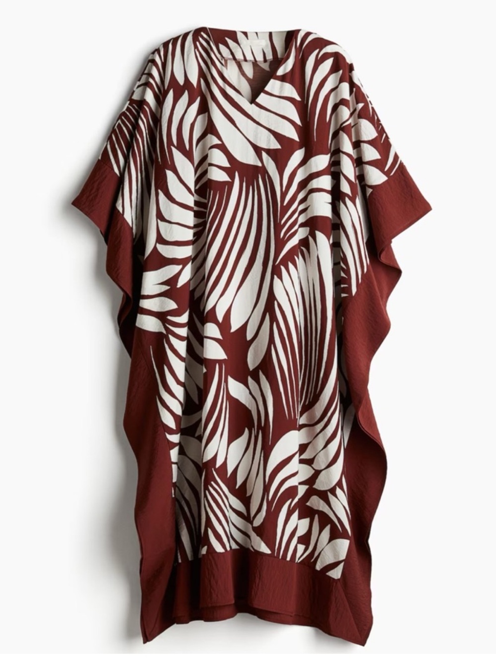 H&M Red Brown Tropical Leaf Print Kaftan Dress